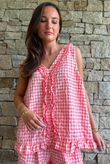 Nonni Gingham Ruffle Front Tank Sherbet Coral